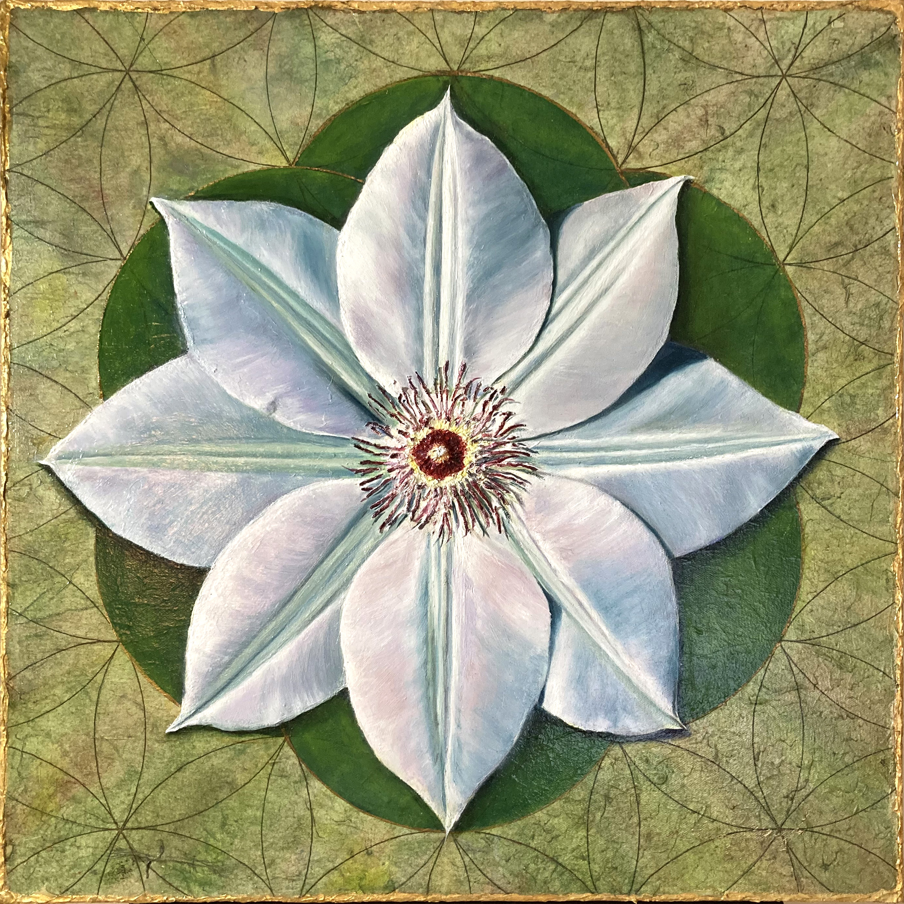 clematis flower with seed of life symbol